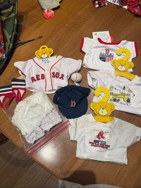 Build a Bear Bundle Red  Sox  shirt, Cap, socks, & baseball plus extras